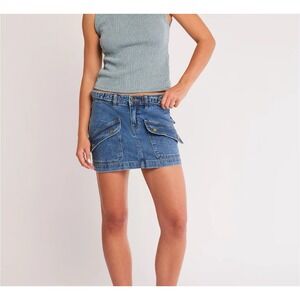 NWT PTCL Ethical Denim Mini Skirt 90's Y2K with Pockets Size 28 Med Wash